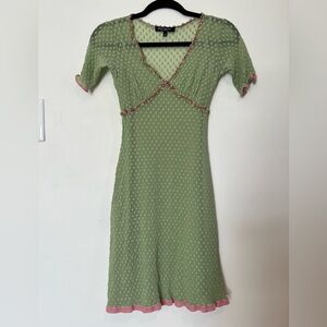 Betsey Johnson Vintage Green/pink Midi Dress   NY Style SizeM Y2K 90s Fairycore